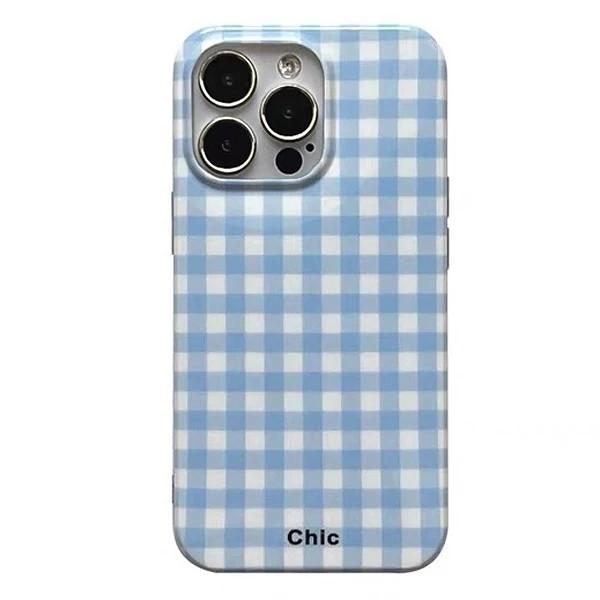 Luxury Clmj Danish Pastel Checkered Phone Case for iPhone 17 16 15 14 13 12 11 Pro Max Plus Air Glossy Film Hard PC Cover