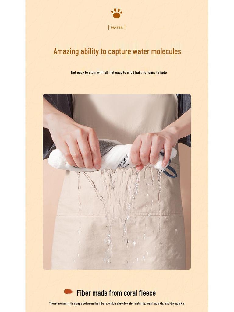 Prosop de mână drăguț pentru copii din fleece de coral cu pisică – Super absorbant, gros, cu agățătoare, lavetă pentru uz bucătărie