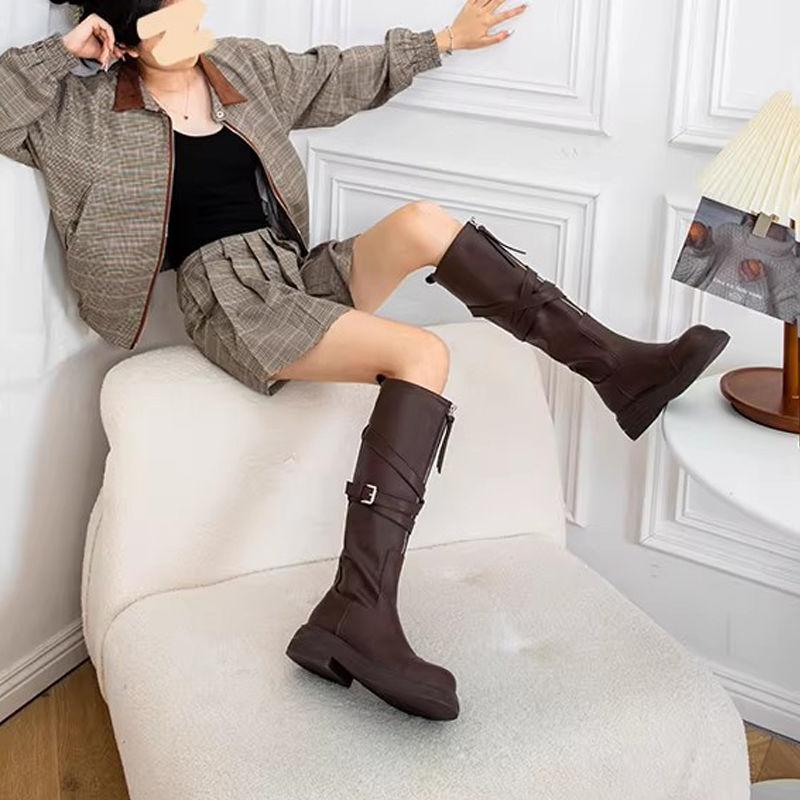 Fashion Leather Fleece-Lined Platform Knee High Shaft Shoes Woman Trend 2025 Goth Waterproof Gothic Designer Luxury Long Boots for Women