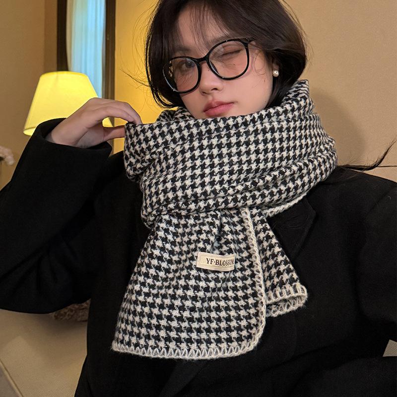 British Classic Warm Houndstooth Scarf for Women in Winter  High End Double-sided Warm Scarf for Winter Wear  Large Shawl