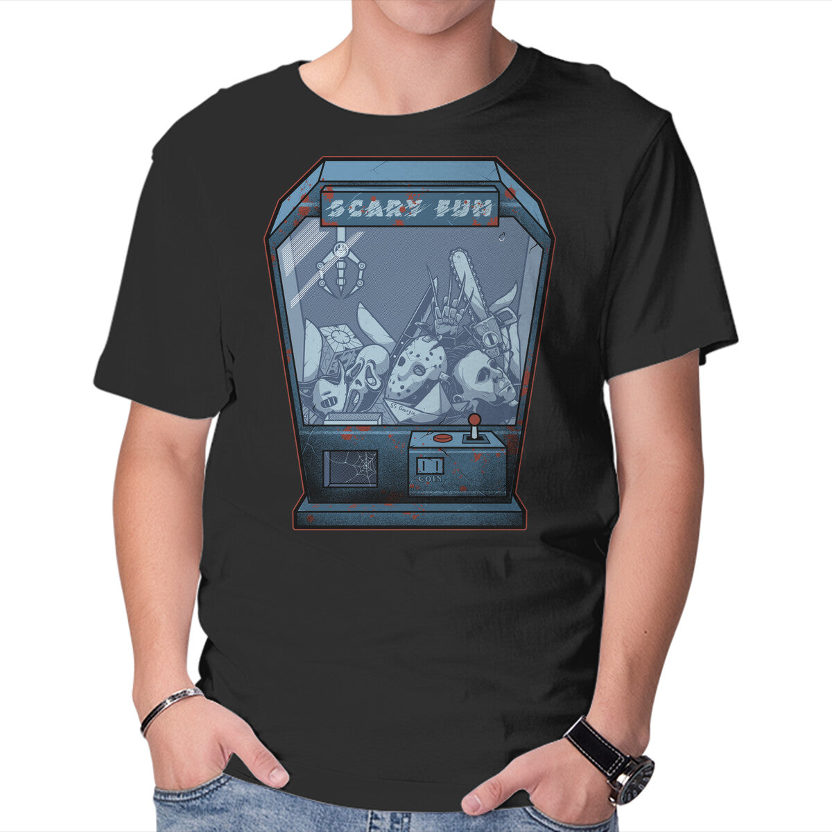 Unisex Crew Neck T-Shirt Horror Crane Graphic Short Sleeve Casual Tee M