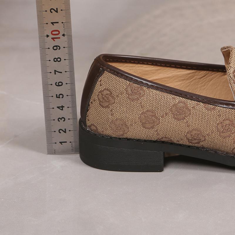 Fashion Print Med Heels Pumps Women 2025 New Metal Decoration Loafers Shoes Woman Slip-On Brand Design Square Heel Slingle Shoes