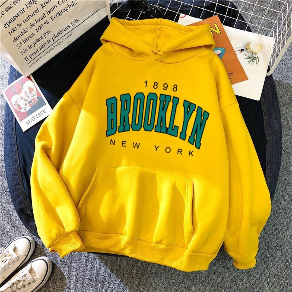Fall and Winter Fleece Loose Women's Sweater Hoodie Hot Sale Brooklyn Printed Couple Pullover Sweatshirt
