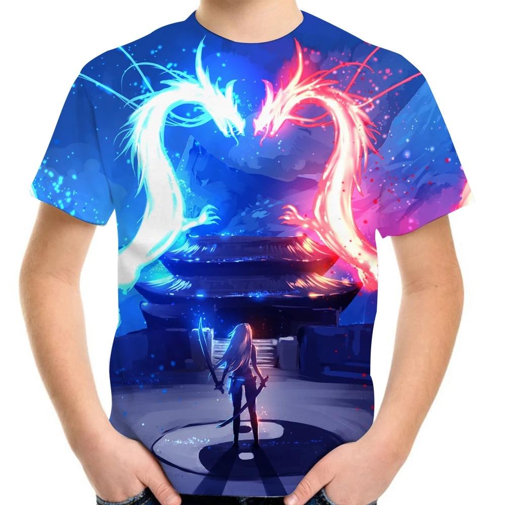 Summer Boys 3D Dragon Print Children's T-Shirt Kids Clothes Short Sleeve Top O Neck Shirts Fashion