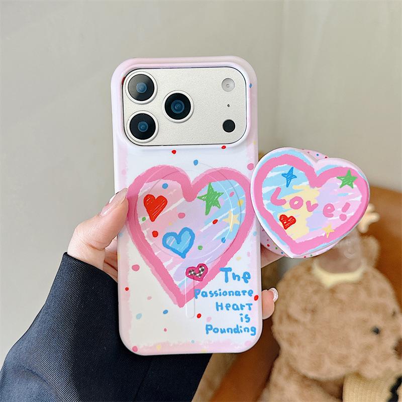Graffiti Heart Puppy Magnetic Stand Case for iPhone 17/16 Pro Max/15 Pro