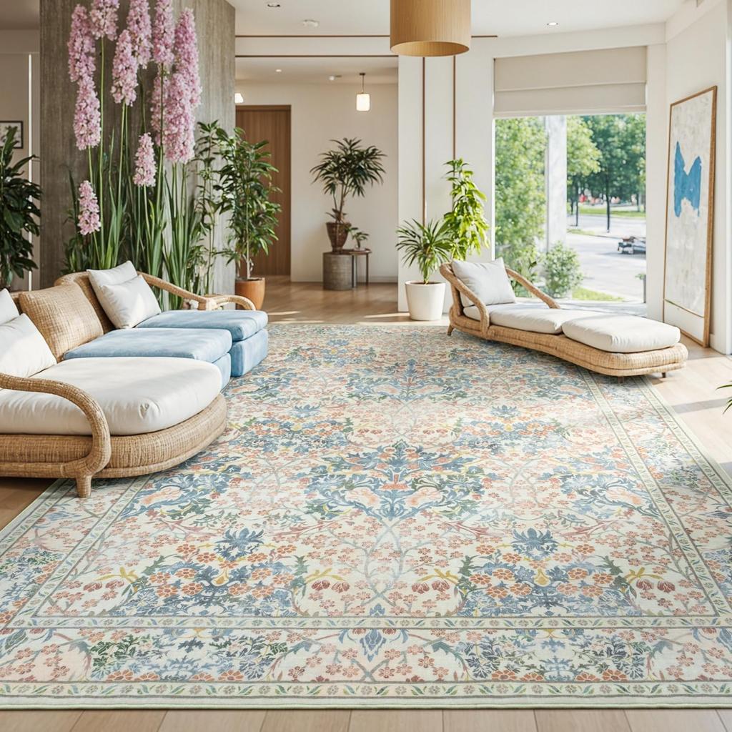 Carpet For Living Room Large Machine Washable Carpet Bedroom Bedside Floor Mat Home Decoration Bohemian Flower Non-Slip Pink Rug