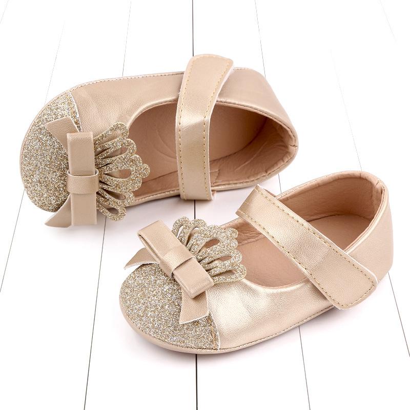 Vår och Höst Nya Babyskor Gummisula PU Enkla Skor Glitter Rosa Prinsesskor
