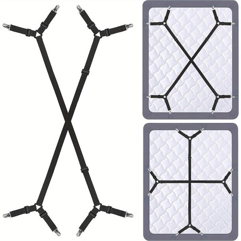 Fascia Regolabile a 2 Pezzi per Lenzuolo - Supporto Incrociato per Tutte le Misure di Materasso, Fissaggi Triangolari Elastici, Nylon Nero, Porta Lenzuolo