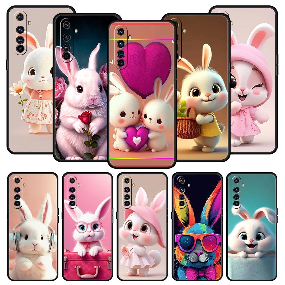 Soft TPU Case For Realme C67 C63 C55 C53 C25 C21 10 11 12 13 GT 2 3 5 Pro Plus 5G Phone Cover A Cute Rabbit With A Purple Hat