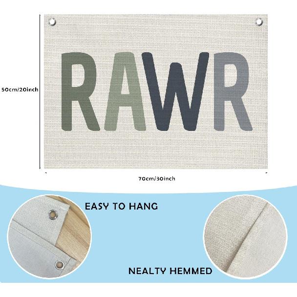 Funny Dinosaur Wall Decor for Boys Toddler, Green Dinosaur Banners Room Decor for Kids Bedroom Classroom Playroom, Rawr Canvas Banner Wall Hanging