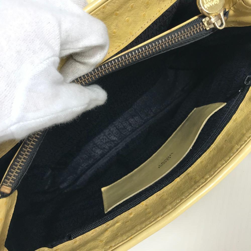 VERSACE vintage Sunburst logo Bag Tote Bag Shoulder Bag Embossed Leather yellow