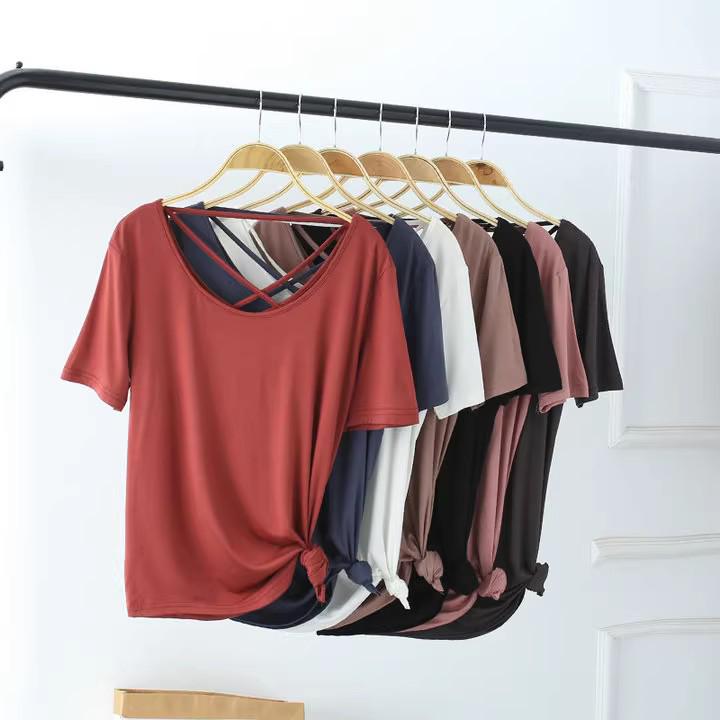 

Women s Summer Modal Cotton Ice Silk T-Shirt With Back Cross Design - Solid Color, Slimming, Plus Size Extra Large (XL)