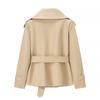 Herbstlicher Cropped Trenchcoat mit Gürtel – Kurze Reißverschlussjacke, Leichte Langarm-Oberbekleidung für Damen