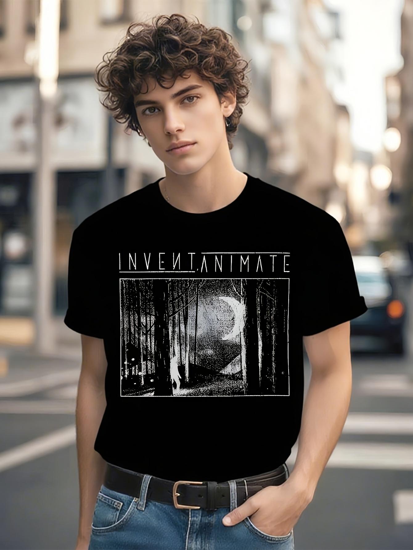 Invent Animate Band Everchanger Album Graphic T-shirt - Black Casual Round Neck Tee with White Forest Moon & Stars Print XL