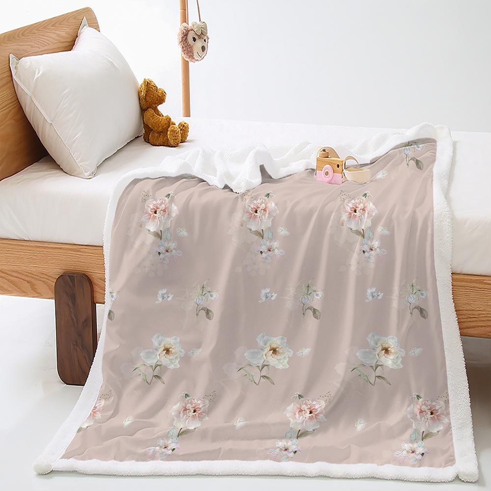 2D Digital Printed Cover Blanket Elegant Vintage Floral Thickened Lamb Fleece Crystal Plush Blanket