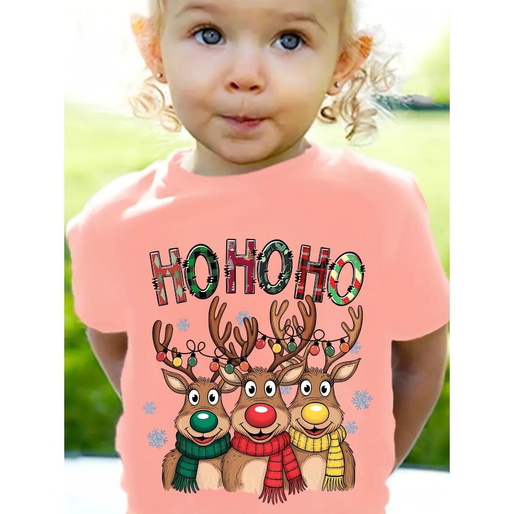 

Милый принт с животными Рождественская футболка Праздничная футболка с коротким рукавом Одежда для мальчиков и девочек Рождественский подарок Детский топ 160