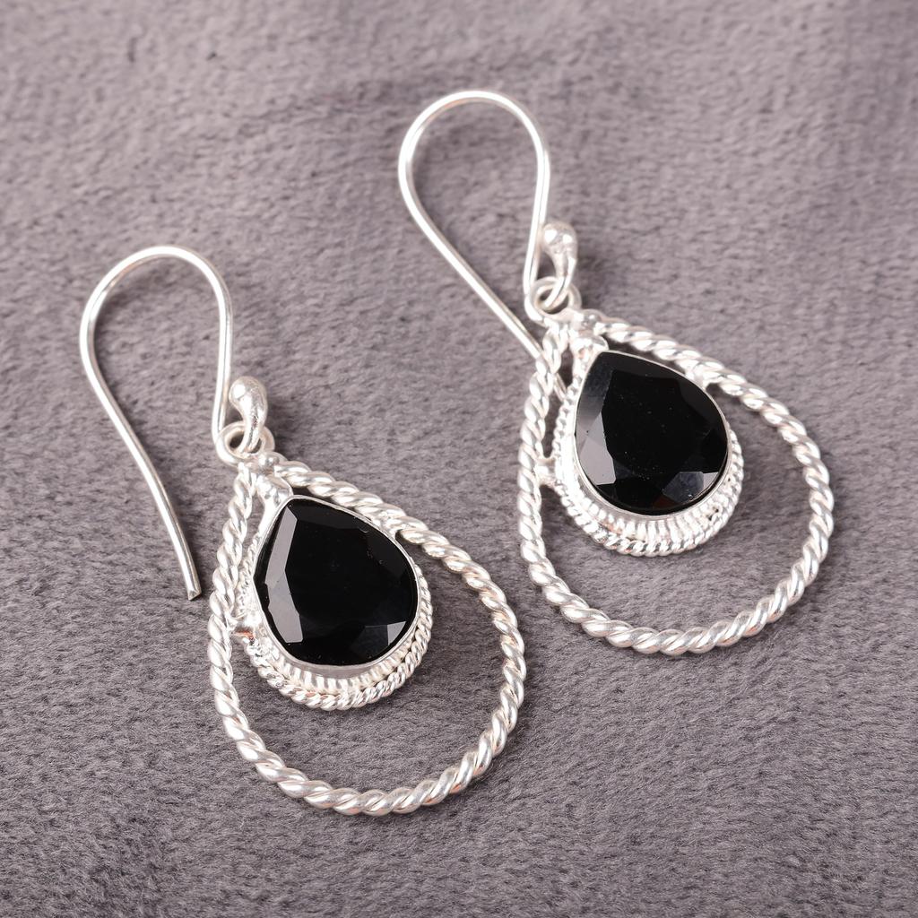 Bijuterii din Argint cu Piatră Prețioasă Onix Negru, Cercei din Argint Sterling 925, Cercei Onix Designeri Handmade Cadou Pentru Catolici