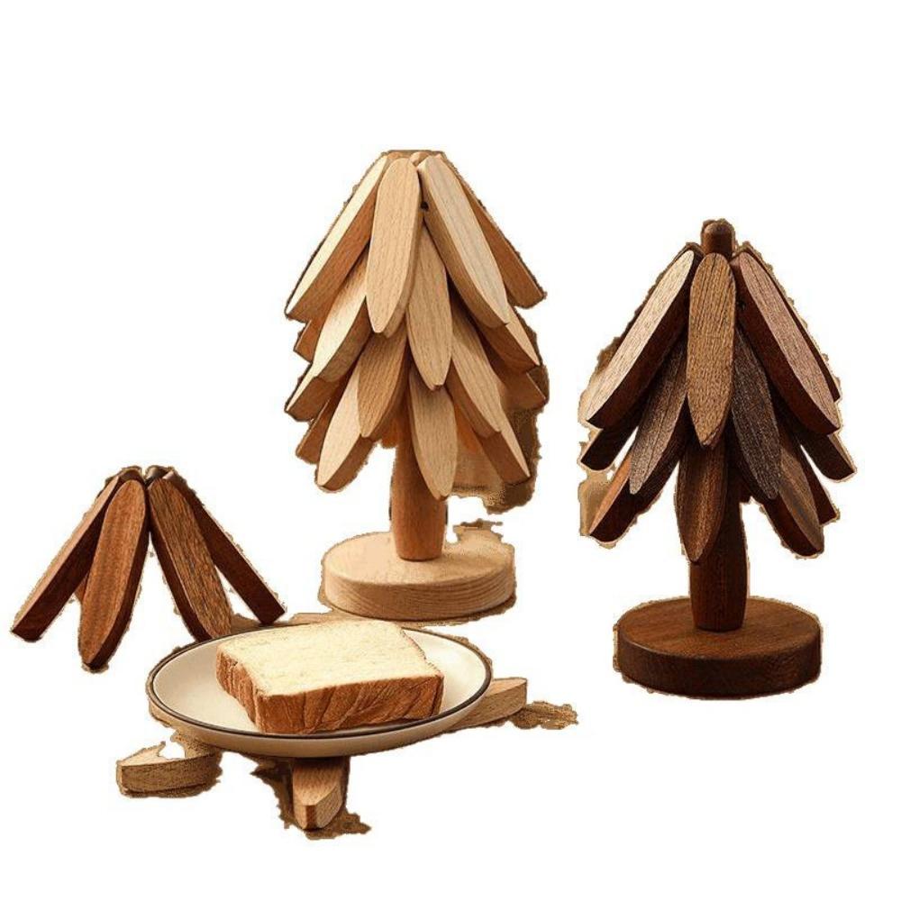 Bamboo Tree-Shaped Trivet Modern Minimalist Heat-Resistant Mat Multi-Piece Set Kitchen Gadget for Dining Table & Cookware