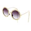GUCCI Round Full Frame Metal Sunglasses with Chain Women's Gold