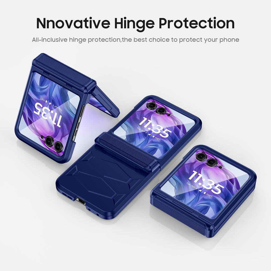 For Motorola Razr Ultra 2024/Razr Pro 2025/Razr Pro 2026 With Hinge Protection, Built-in Screen Protector Shockproof All-Inclusive Phone Cover-Blue