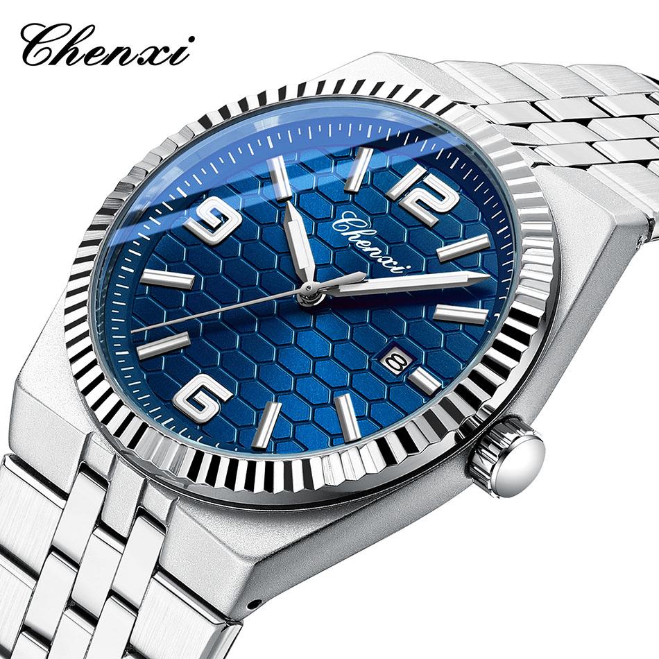 Original CHENXI Watch Fashion Elegant Silver Steel Strip Calendar Quartz Wristwatch Luminous Waterproof Men's Watches