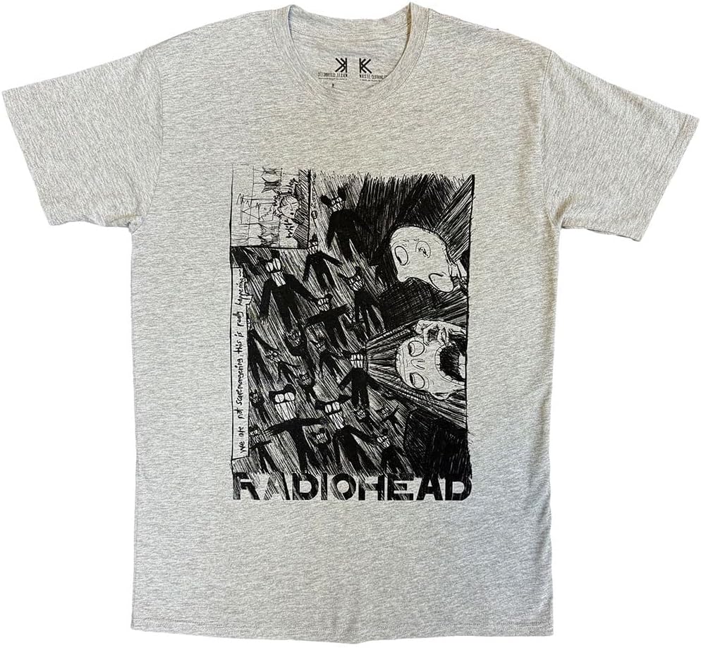 Rock Off officially licensed products Men s Radiohead Scribble (100% Organic Cotton) Slim Fit T-Shirt Grey S разноцветный