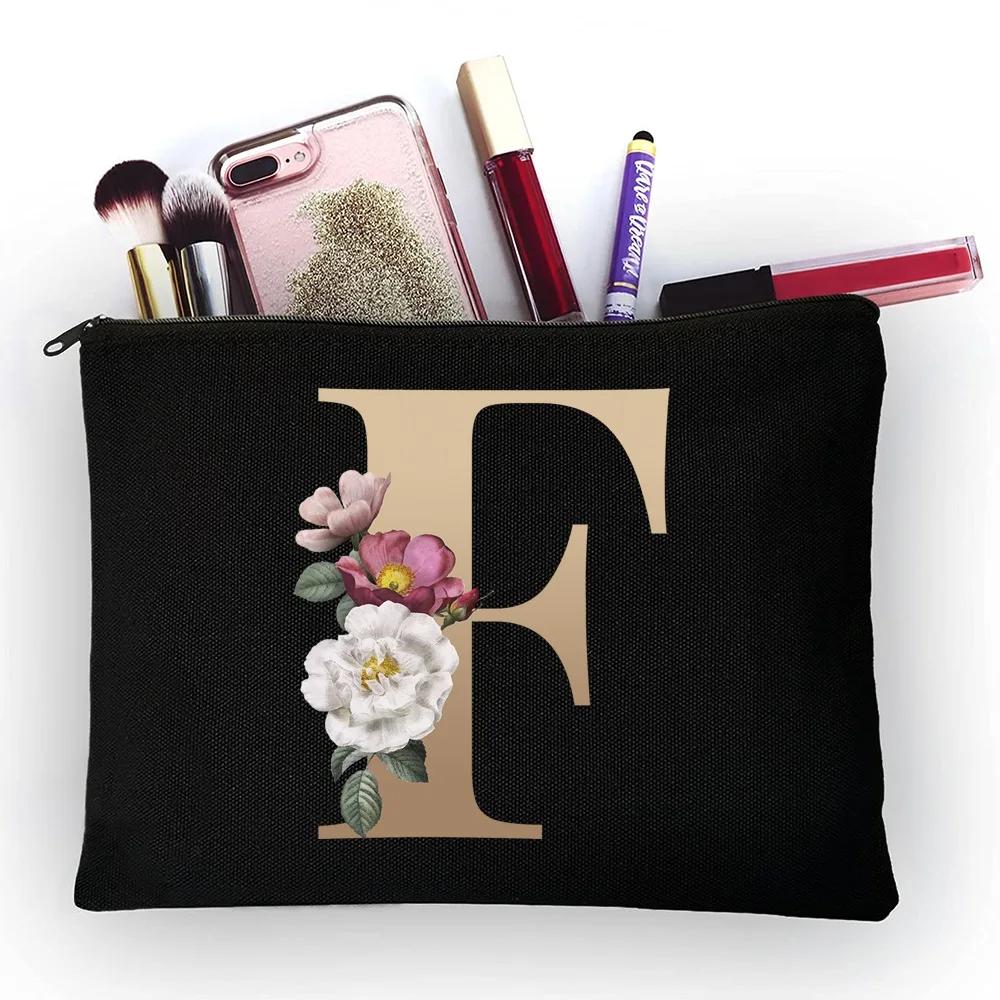 Girl Makeup Bag Golden Letter Pattern Classic Organizer Bag Pouches for Travel Bags Pouch Women's Cosmetic Bag