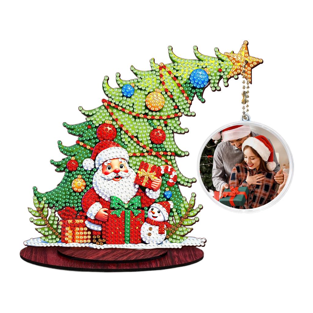 Photo Christmas Tree Table Top Diamond Painting Ornament Kits Wooden 5D DIY Diamond Art Tabletop Decorations Gift for Friends