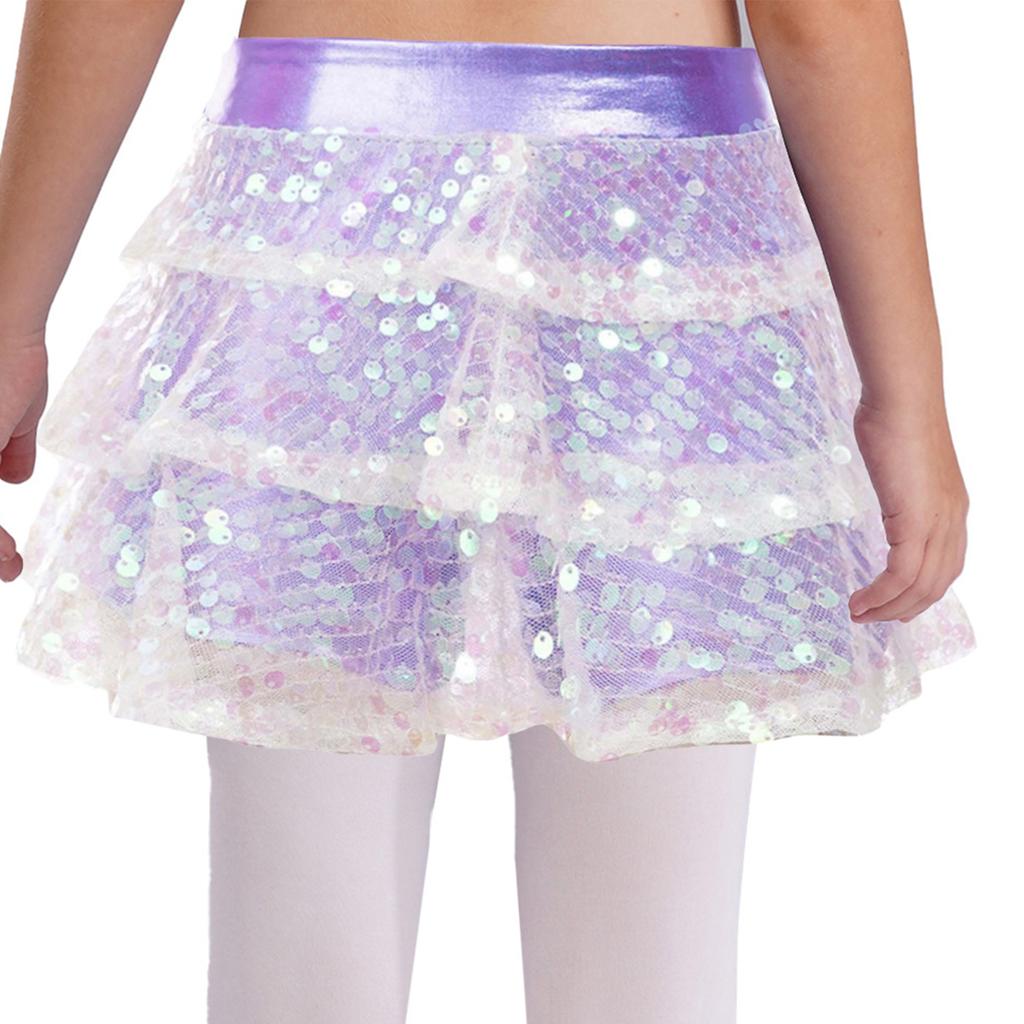 Mädchen Glänzende Pailletten Tanzshorts Gestuftes Rüschenrock-Design Metallic Elastischer Bund Culottes