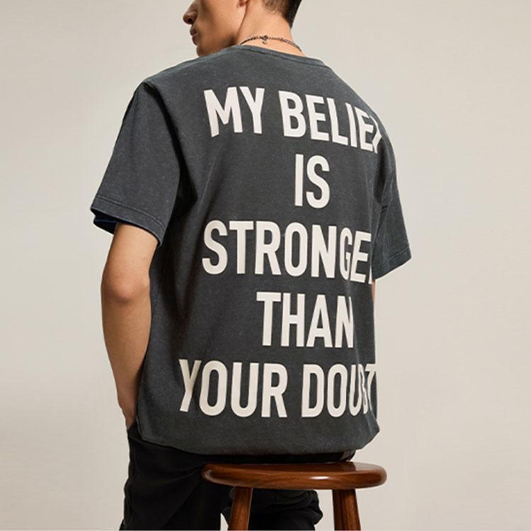 Li Ning Wade Series Character Letter Comfortable Versatile Breathable Short Sleeve T-Shirt Men T-Shirts Gray AHSU163-10