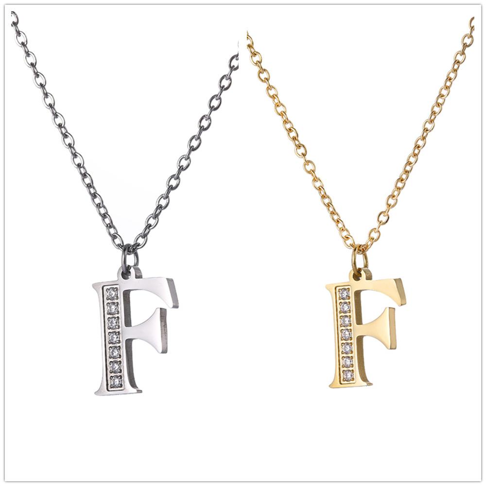 Women Clear Zircon 26 Letters Pendant Necklace Stainless Steel Gold A-Z Alphabet Choker Initial Necklaces Jewelry