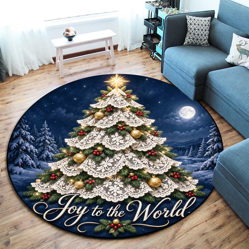 Cute Christmas Day Gift Bell Santa Claus Snowman Christmas Tree round rug Home Soft Decorative Anti slip Chair Mat Carpet Outdoor Floor Mat Carpet 52