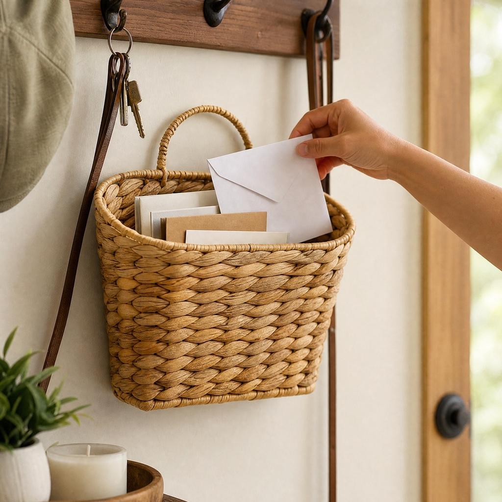 Gourd Shape Straw Woven Wall Hanging Storage Basket for Home Decor and Clutter Organization