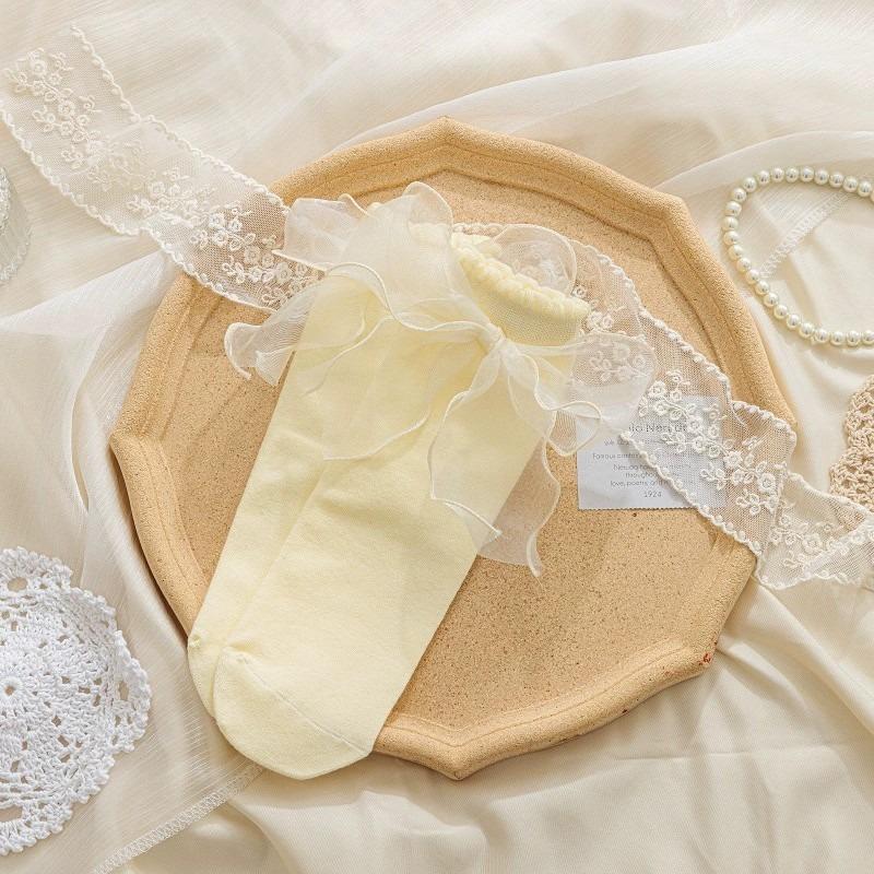 5 Pairs of Female Summer Love Sweet Mesh Bow Pile Socks