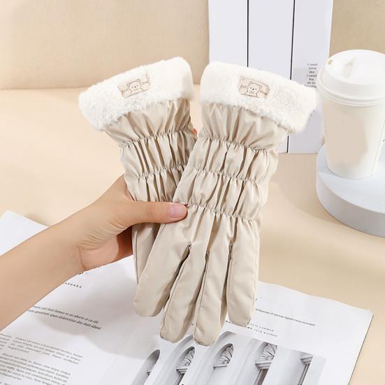 1 Pair Women Fall Winter Gloves Thick Plush Lined Waterproof Windproof Five Fingers Gloves