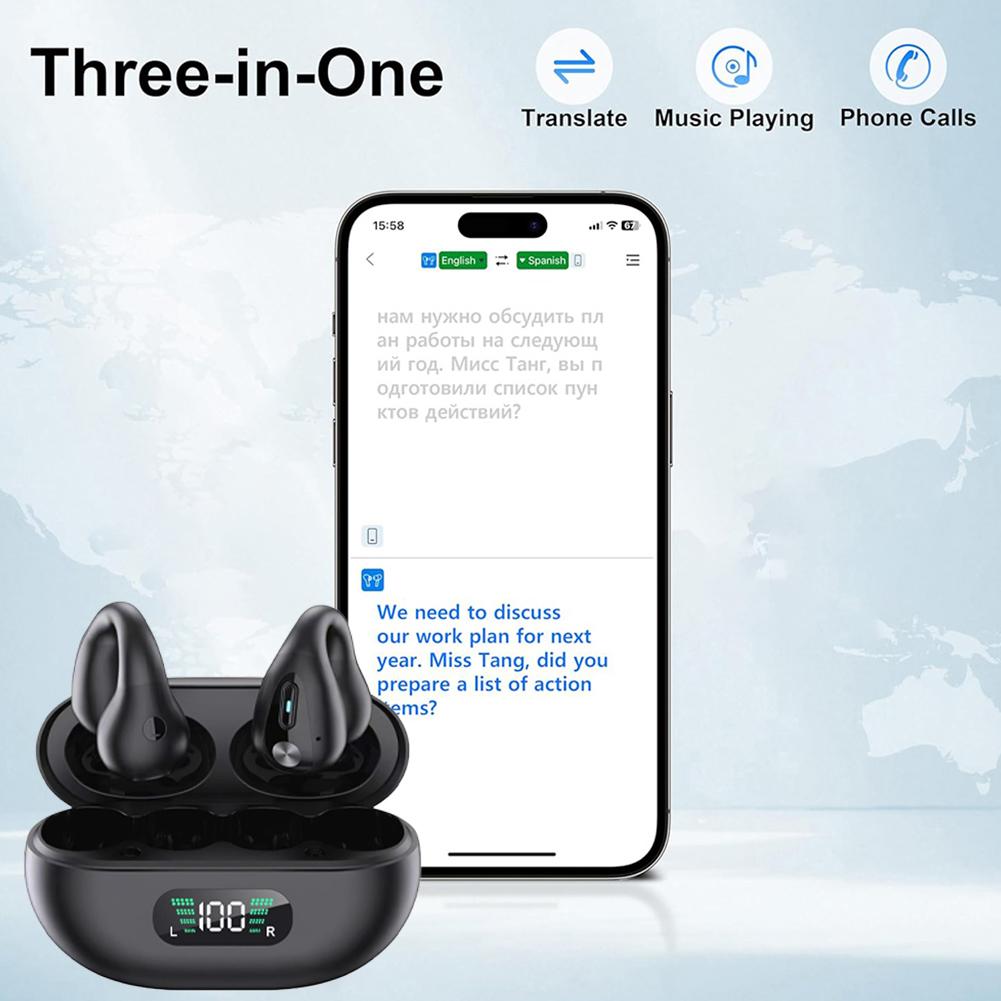 AI Language Translation Earbuds 144 Languages Real-time Two-Way Earbuds Translator Device Noise Cancelling Translator Headphones