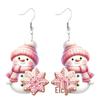 Acrylic Pink Glitter Christmas Snowman Earrings for Women - Ideal Party Jewelry