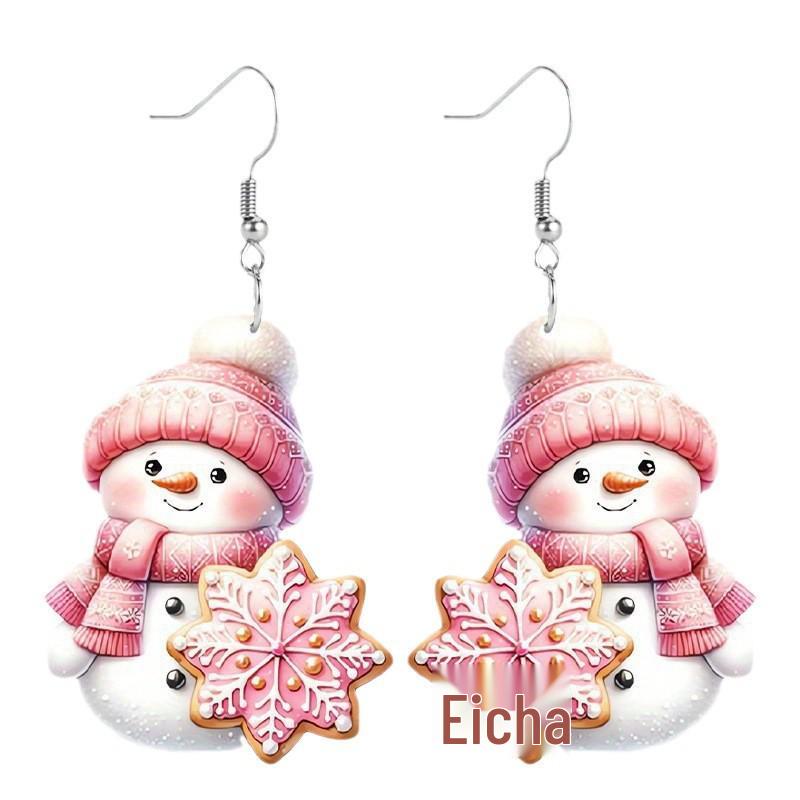 Acrylic Pink Glitter Christmas Snowman Earrings for Women - Ideal Party Jewelry
