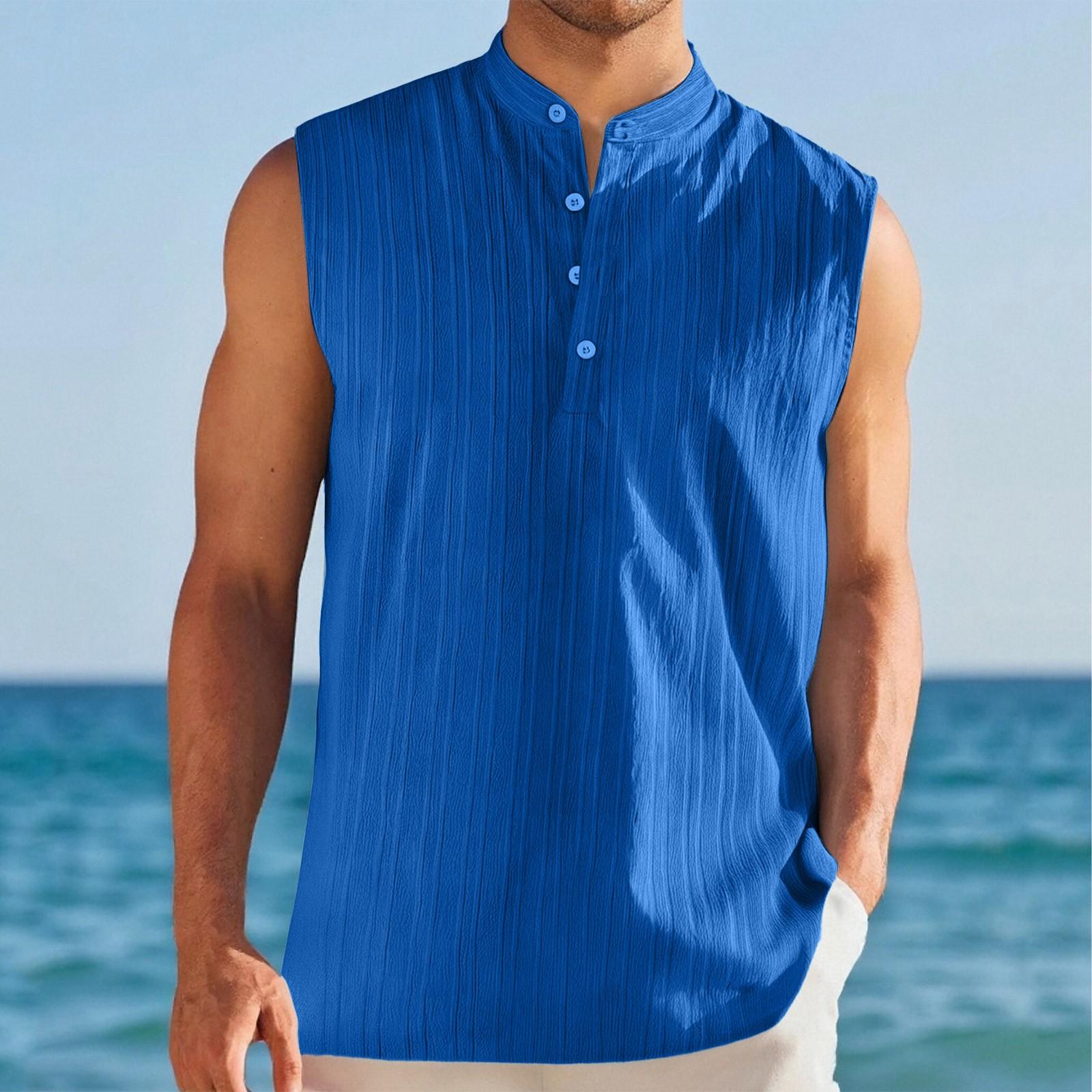 

Мужская однотонная повседневная рубашка с лацканами без рукавов XL