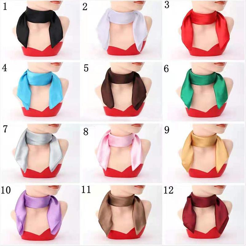 60*60cm Silk Scarves Women Square Satin Hijab Scarf Plain Handkerchief Shawls Wraps Head Scarf Female Headband Islamic Bandanna
