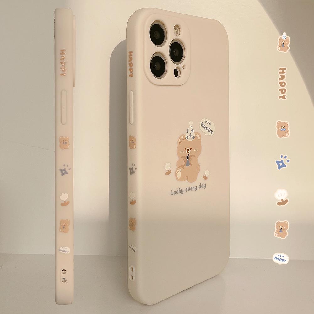 Cartoon Bear IPhone 15 Apple Phone Case 13Promax All Inclusive 16 Soft Case X Suitable for 14pro Side