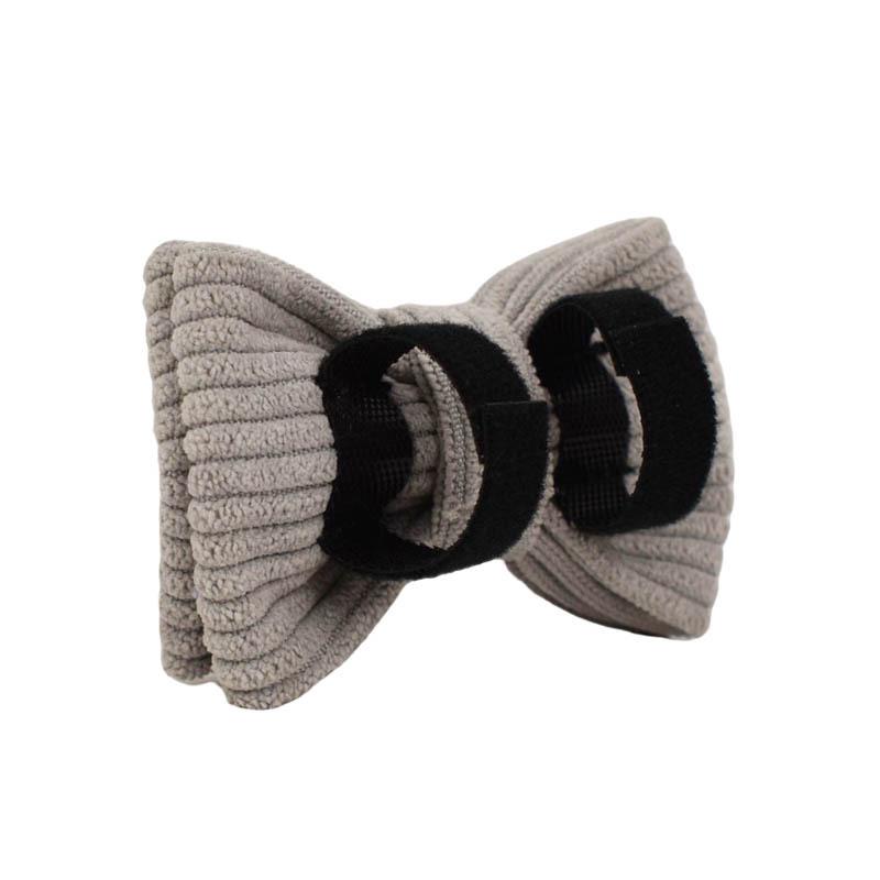 Light Gray Corduroy Cat Collar with Cute Bell, Bow Tie, and Leash