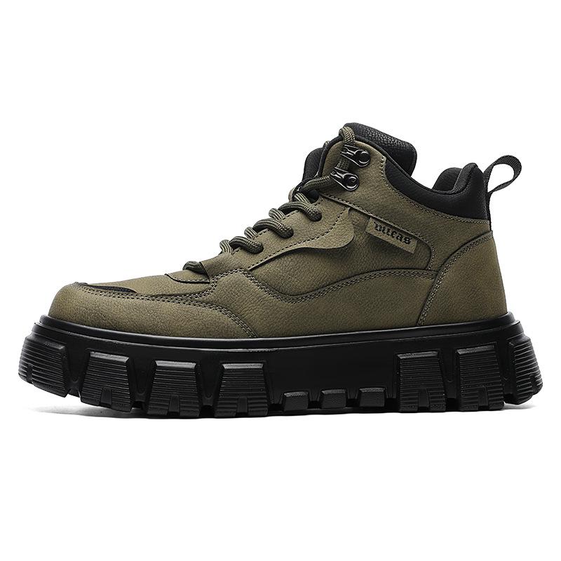 Trendy Spring High-Top Men s Yellow Boots with Thick Sole and Height-Boost 43