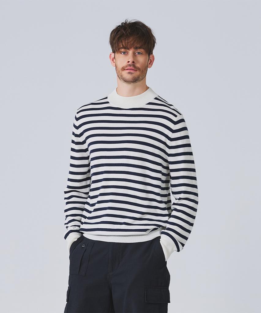 Geonjiulleunseu Super Fine Merino Wool Striped Knit Mock Neck Collection