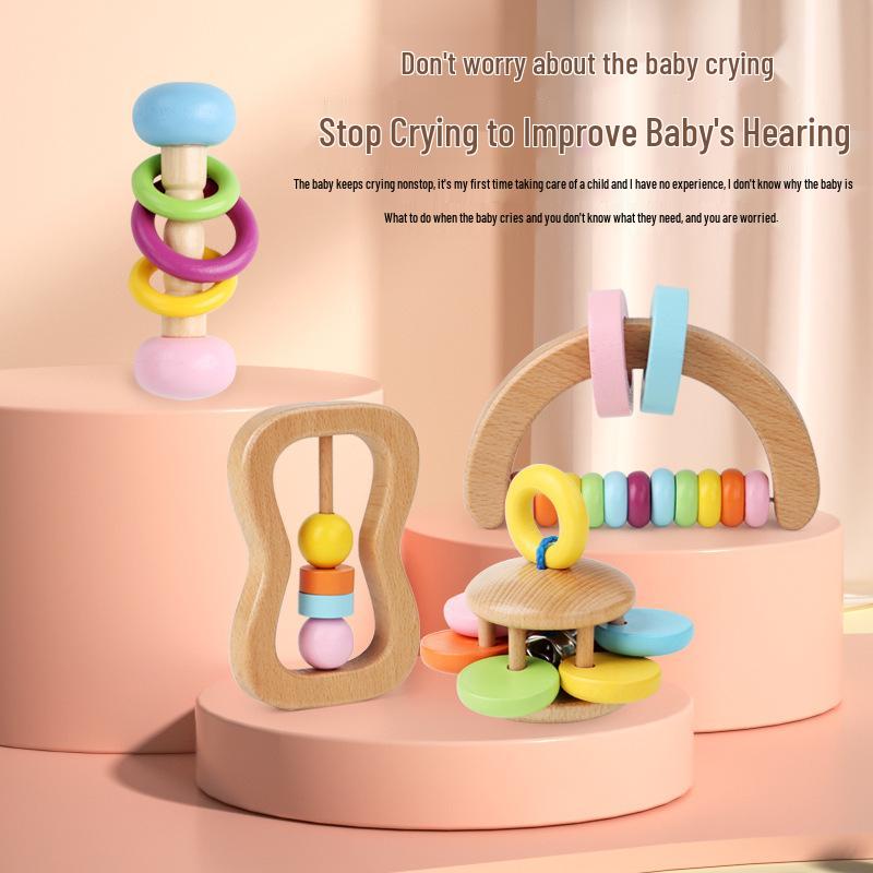 Wooden Rattle Set: Four Orff Instruments for Infants & Toddlers—Handheld Soothing & Grasping Early Education Toys