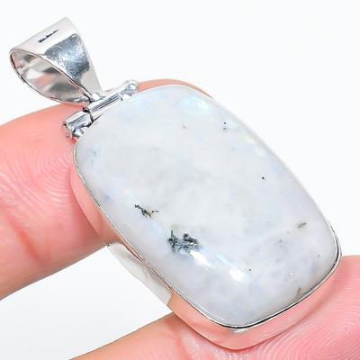 Natural Rainbow Moonstone Gemstone 925 Sterling Silver Pendant 1.85" B1c62