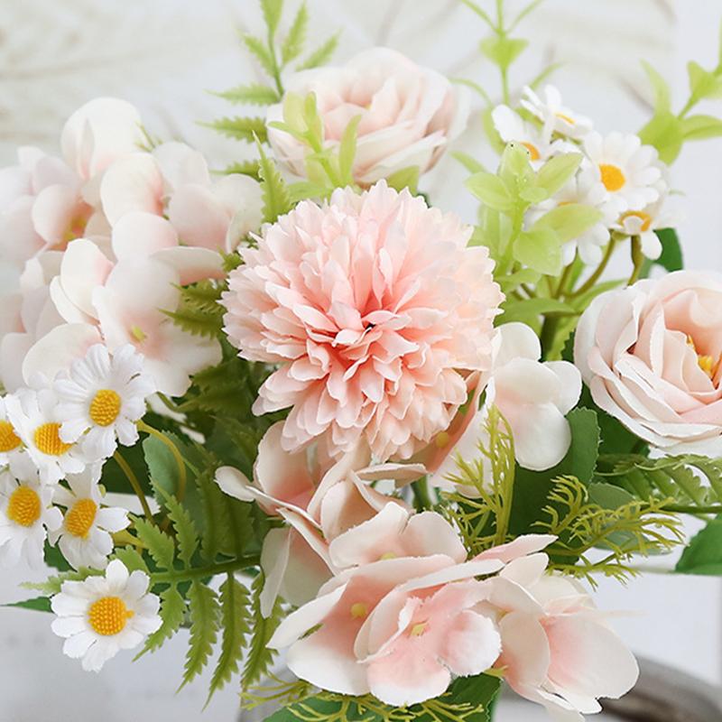 Multicolor Mixed Flower, Beautiful Pink Artificial Flower, Hydrangea Dandelion Silk, Fake Bouquet, Home Wedding Decoration, 1Pc