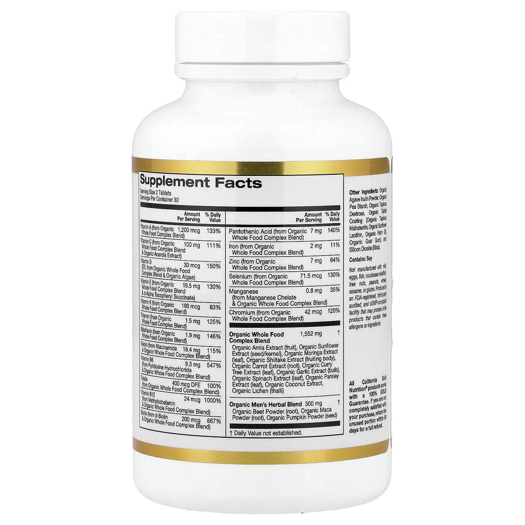 Super Nutrition Organic Natural Foods Multivitamin for Men Over 40, 60 Tablets