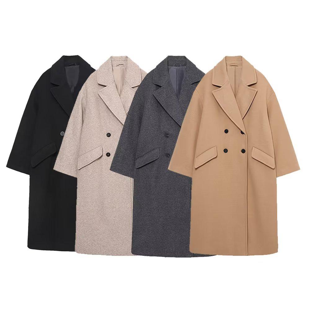 2023 Autumn/Winter Women's European-American Double-Breasted Mid-Length Loose Coat