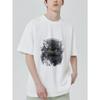 Crewneck T Shirt Black Fluffy Cat Print for Casual Wear